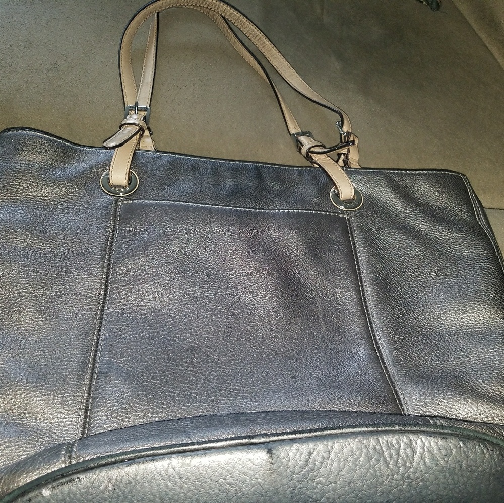 Michael Kors gunmetal Jet Set leather tote